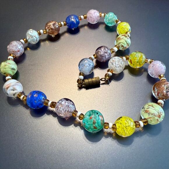 Colorful Sparkly Vintage Italian Glass Beaded Necklace - Picture 3 of 9
